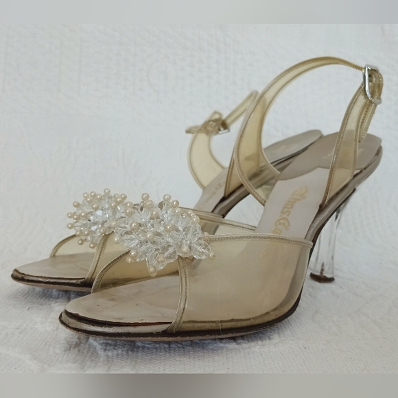 Gotham Clear Beaded Princess Heels Transparent Retro Bridal Glass Slippers Cute - Picture 13 of 13